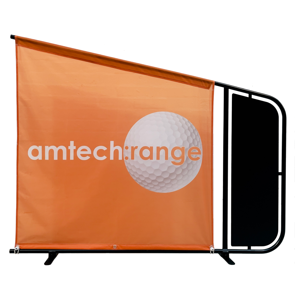 Bay Divider steel powder coated frame customisable bespoke banner for the golf driving range bay