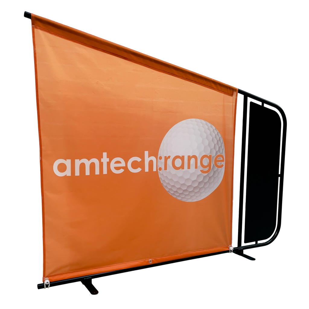 Bay Divider steel powder coated frame customisable bespoke banner for the golf driving range bay