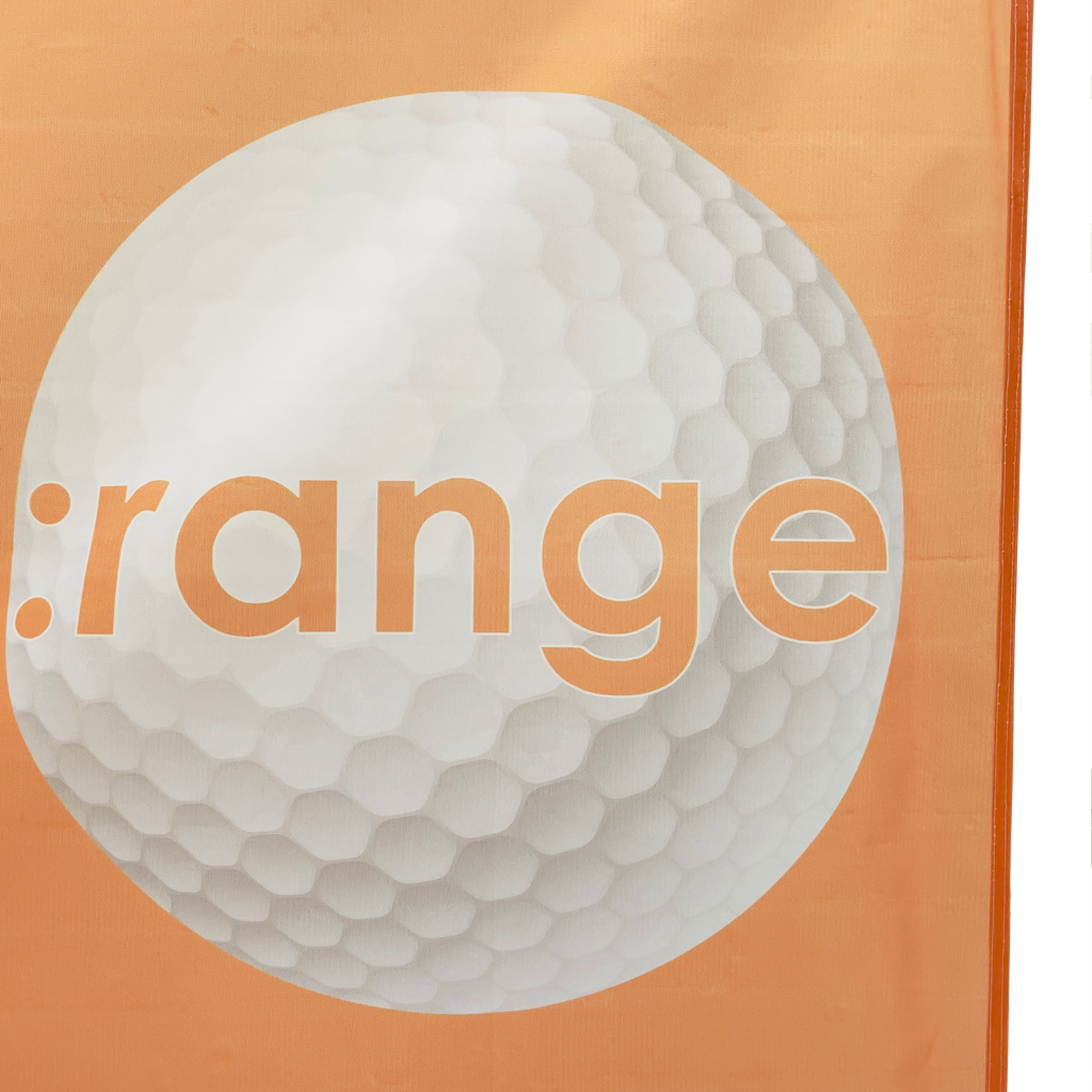 Bay Divider steel powder coated frame customisable bespoke banner for the golf driving range bay