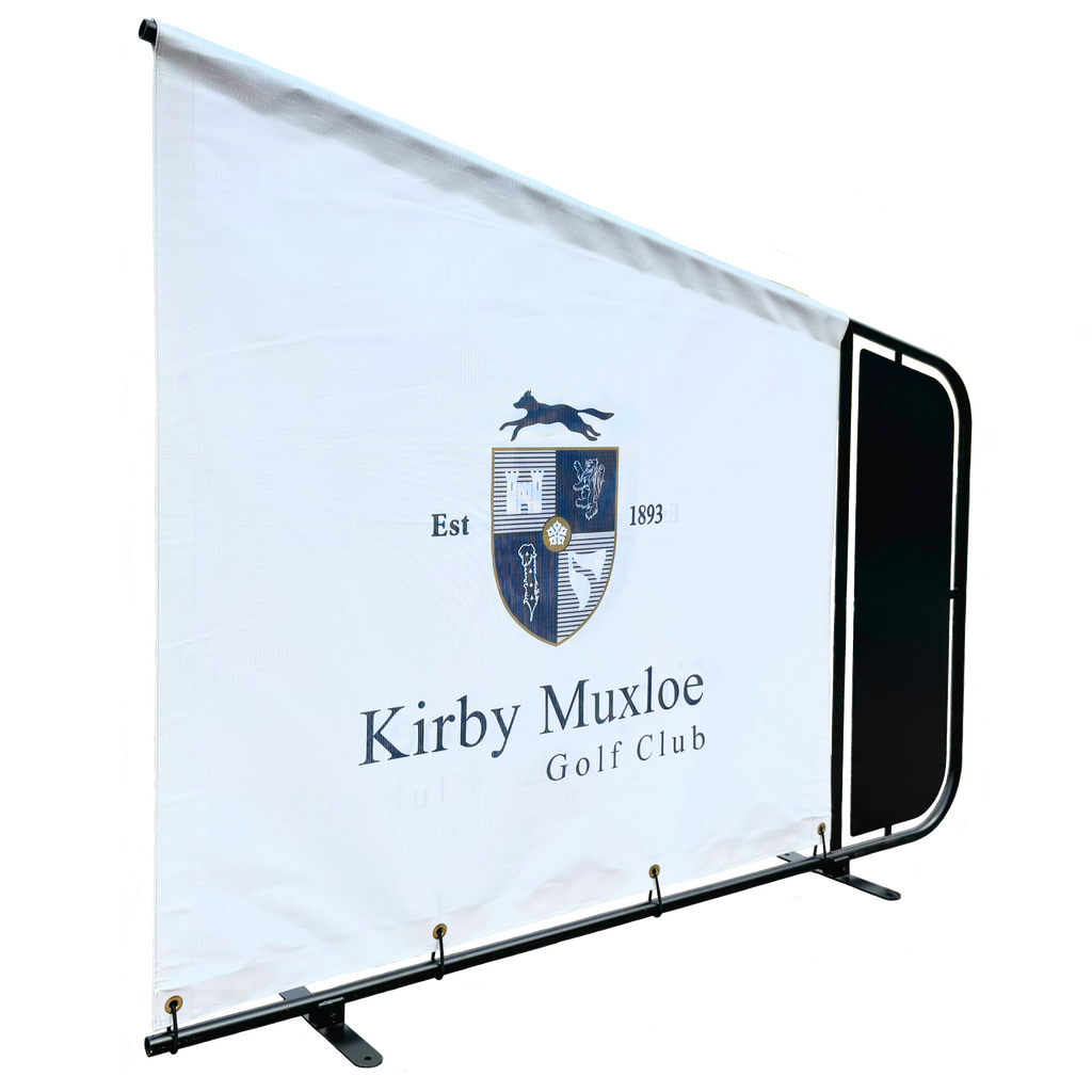 Bay Divider steel powder coated frame customisable bespoke banner for the golf driving range bay