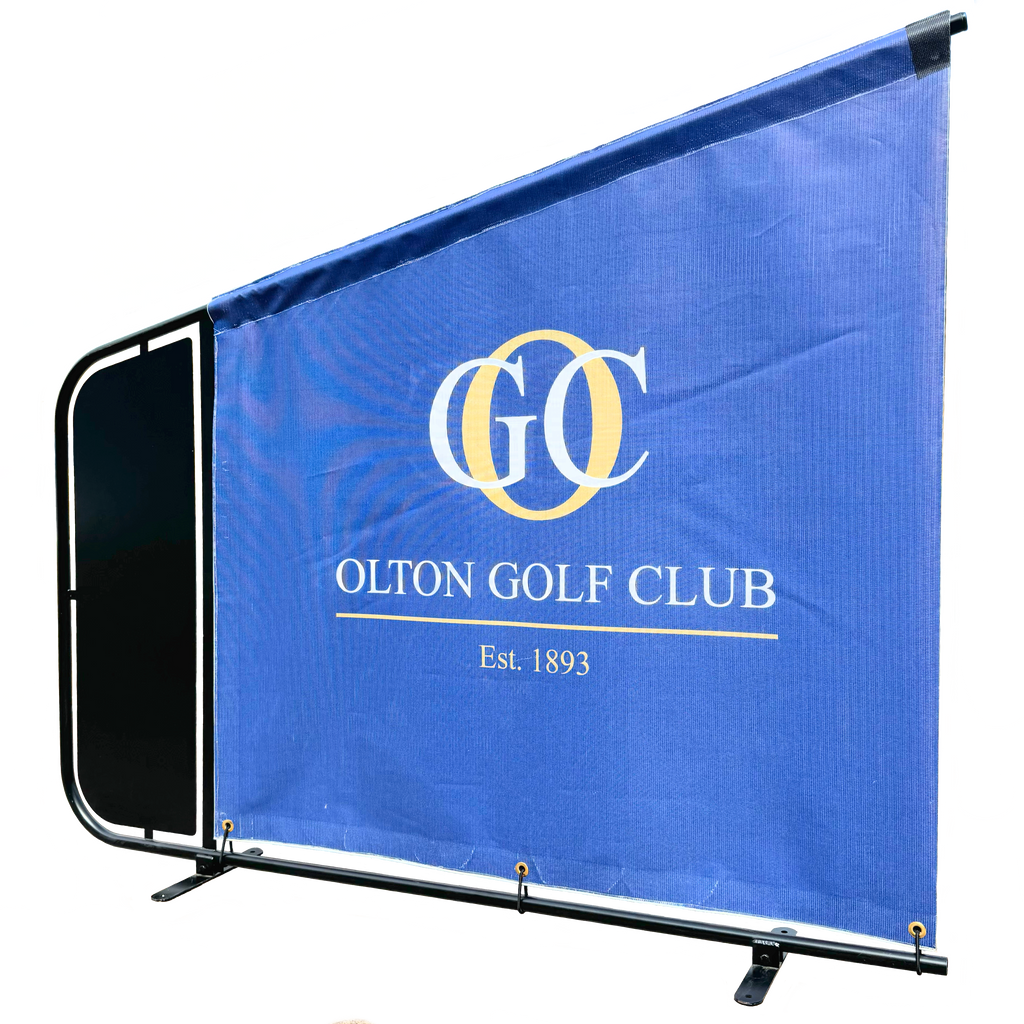 Bay Divider steel powder coated frame customisable bespoke banner for the golf driving range bay