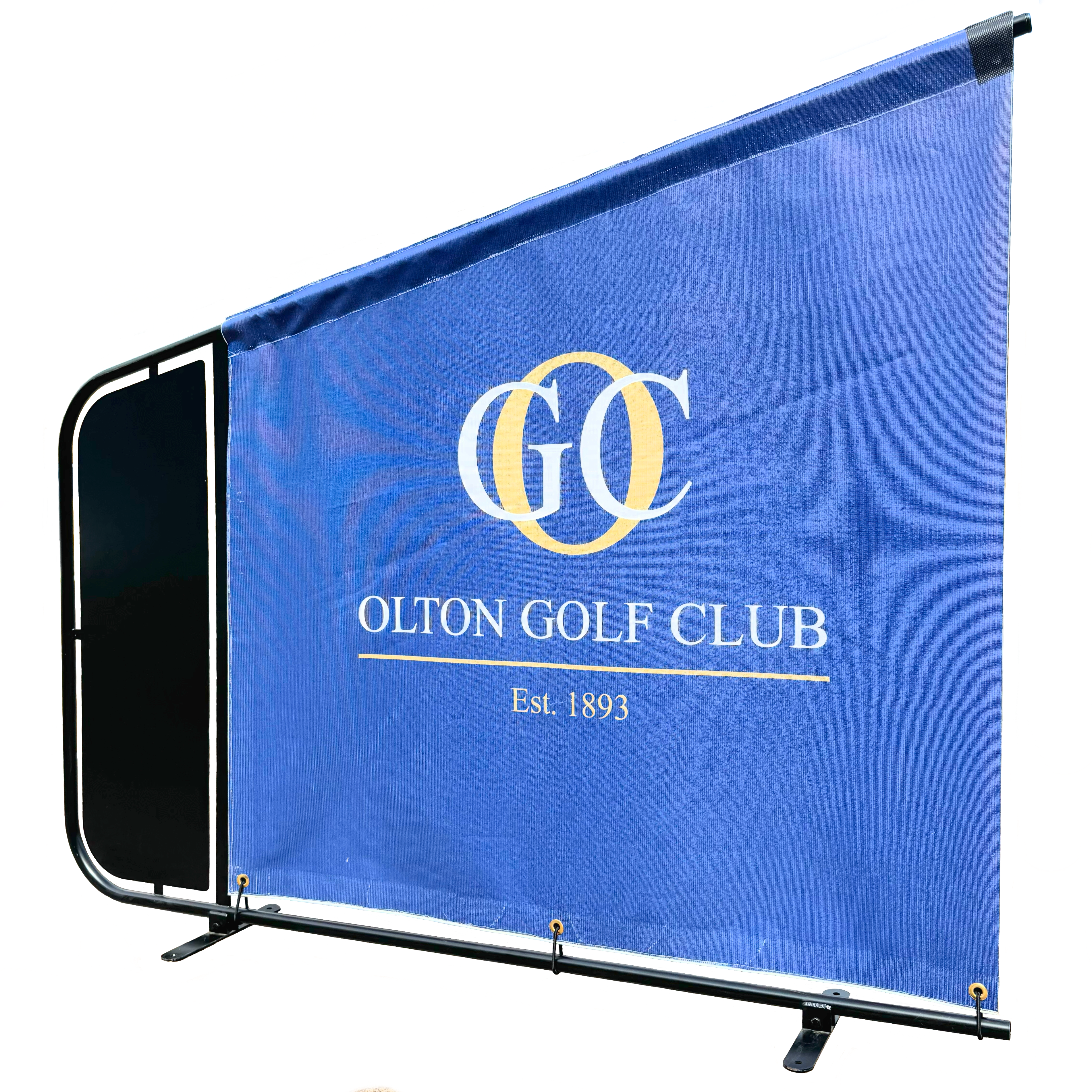 Bay Divider steel powder coated frame customisable bespoke banner for the golf driving range bay