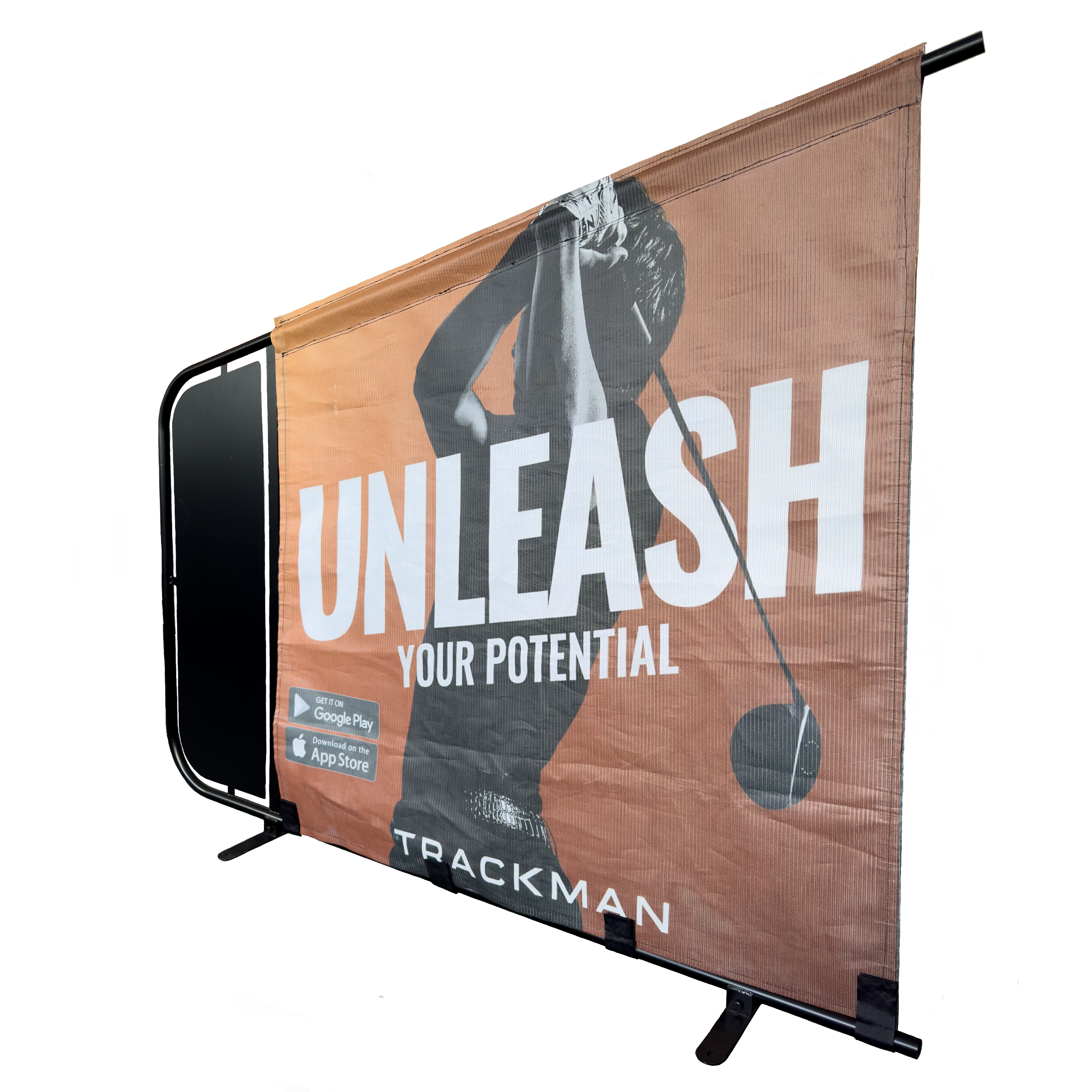 Bay Divider steel powder coated frame customisable bespoke banner for the golf driving range bay